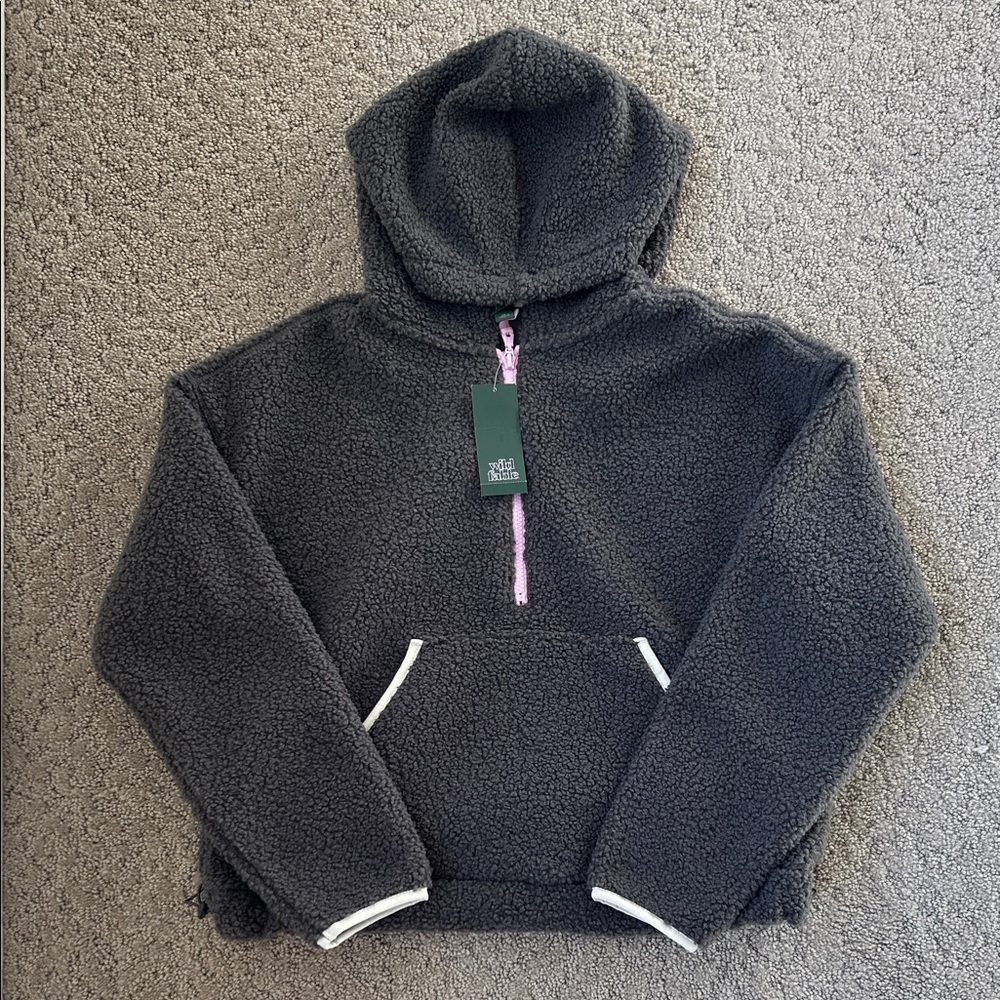 Wild Fable Sherpa Anorak Quarter Zip Pullover Hoodie Cozy Cabin Top Gray XS NWT